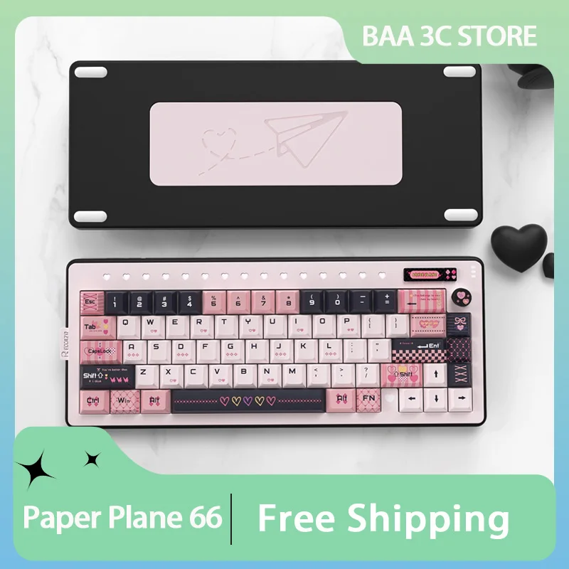 Reccazr Paper Plane 66 Mechanical Keyboard Tri-Mode Aluminum Wireless Gaming Keyboard Customized Hot Swap Gasket PC Accessories