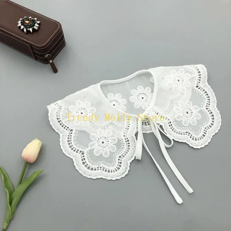 N5KB ذوي الياقات البيضاء قابلة للفصل الياقات الأزهار المطرزة لفتيات قميص قميص سترة #5