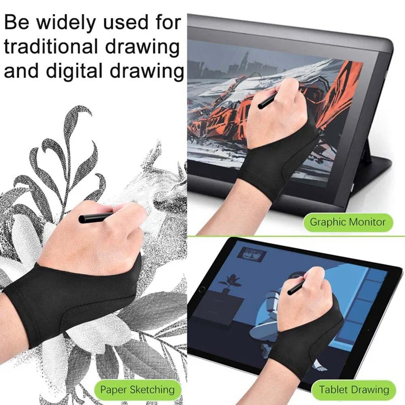 5-pack kunstenaarshandschoenen voor tablet Digitale tekenhandschoen Twee vingers Dikkere palmafwijzingshandschoen voor grafisch pad