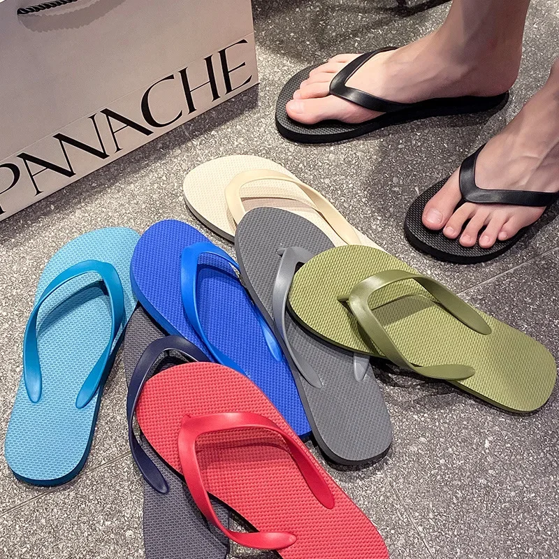 Comfortable Solid Color Non Slip Wearable Soft Slippers Men\'s Beach Shoes 2024 Summer Flat Heels Casual Flip Flops for Man