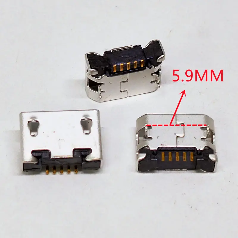100 piezas de conector micro USB de 5 pines, 5.9mm 6.4mm 7.2mm aguja corta, 5P DIP2, puerto de datos y carga para teléfono, enchufe V8 2