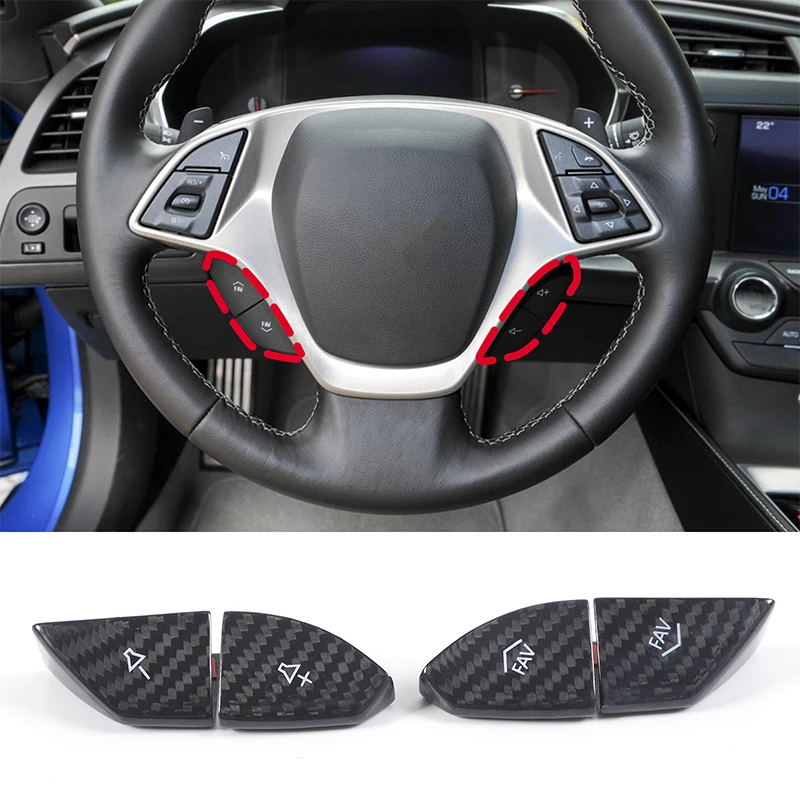 For Corvette C7 2014-2019 Real Carbon Fiber Car Steering Wheel Volume Button Frame Cover Trim Sticker Car Interior Accessories