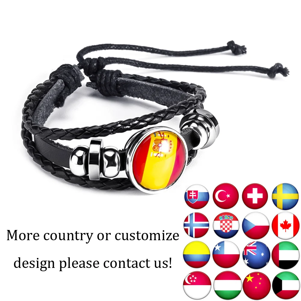 

Diy10pcs/Lot Round Layered National Flag Leather Bracelet Men Christmas Gifts For Women 99cents Items Wholesale Designer Jewelry