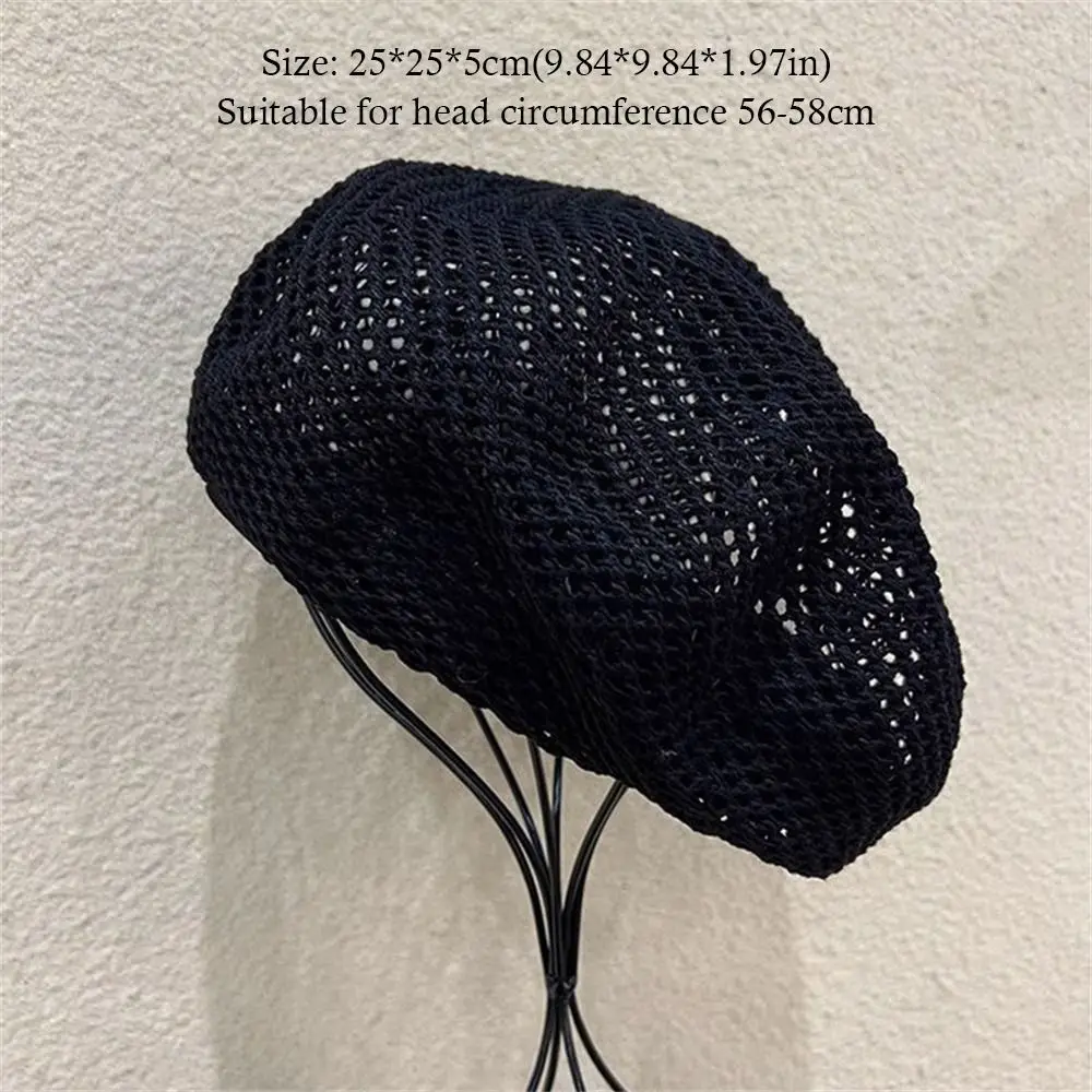 Bérets au crochet vintage pour dames et filles, casquettes en tricot creux, chapeau d'artiste portable réglable, léger et respirant