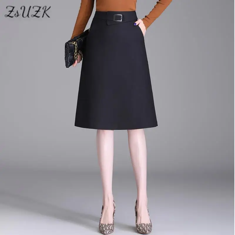 ZUZK Lady Knee Length A-line Skirt  Bodycon Skirt Spring Autumn Elegant High Waist Slim Suit Skirt  OL Pencil Skirts