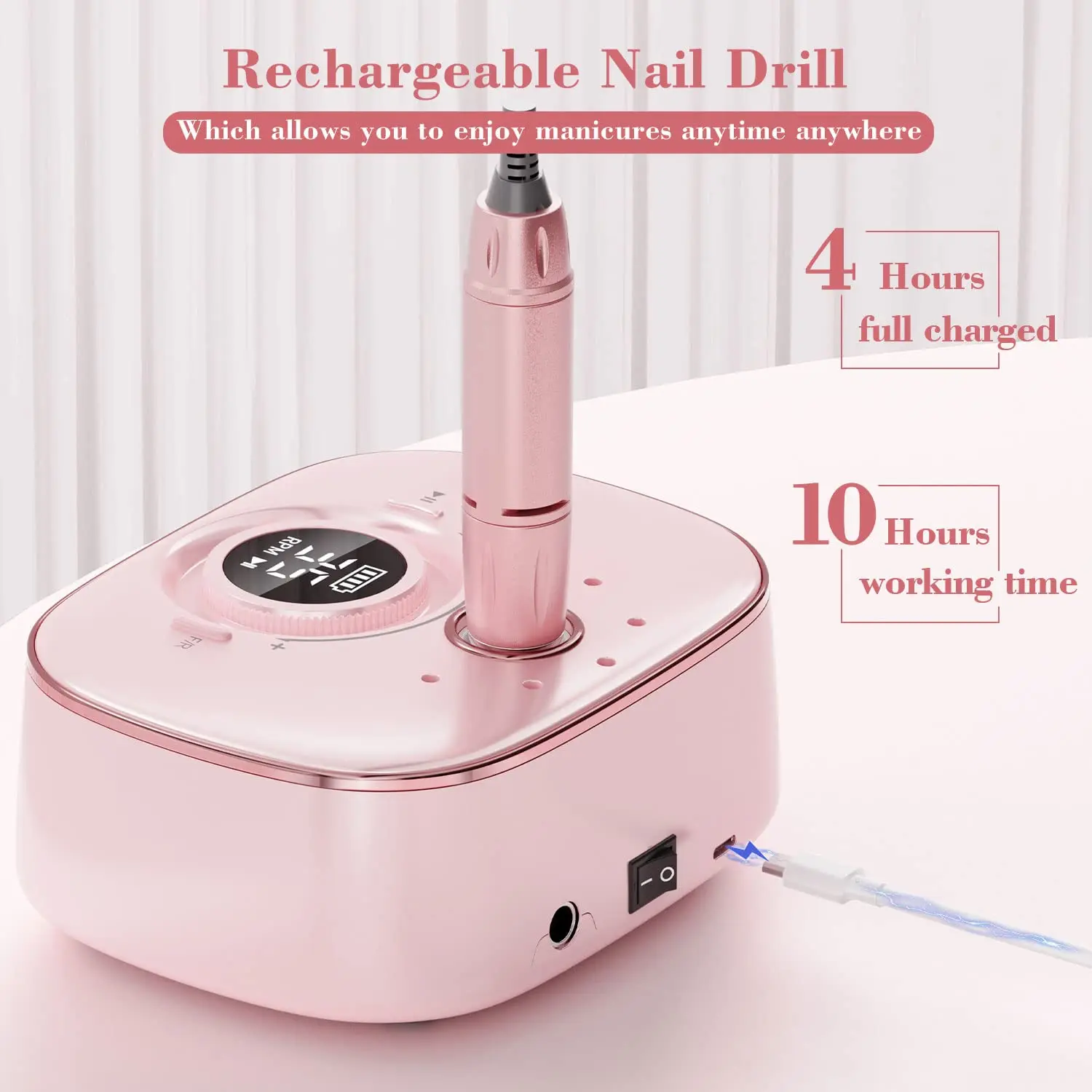 35000RPM Electric Nail Drill Machine Rechargeable Professional Lathe Machine Mill For Manicure Nail Salon Polisher Equipment