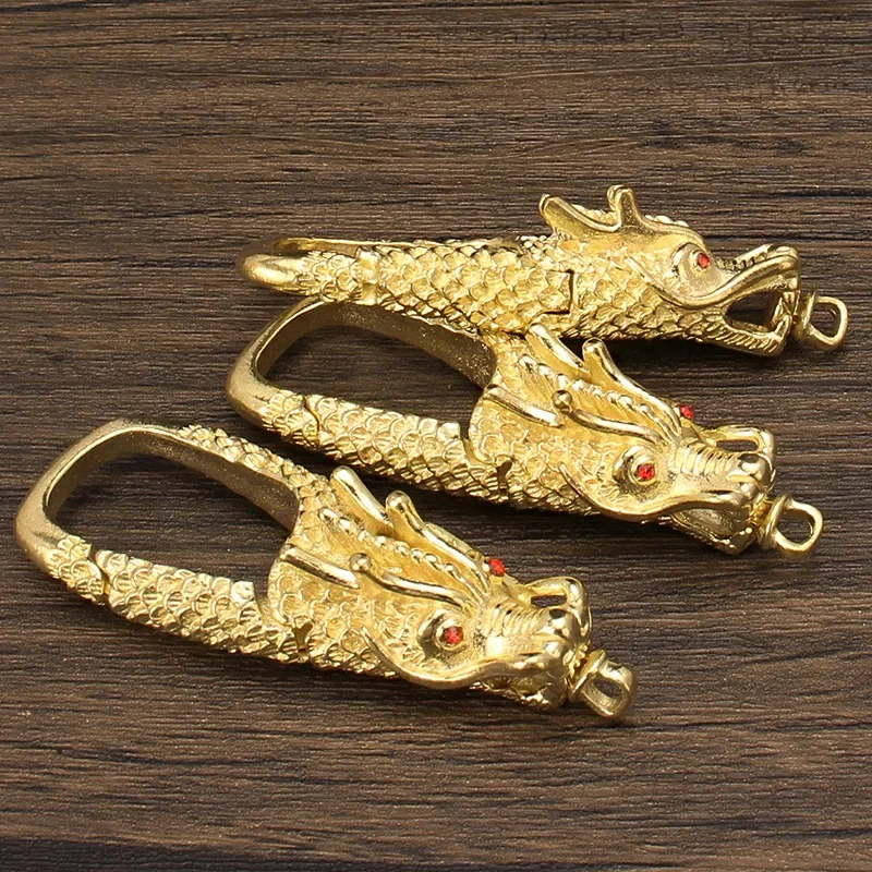 

Brass Dragon Head Keychain Buddha Tag Pendants Jewelry Solid Copper Car Key Chain Hanging Buckle Lucky Keyrings Accessories