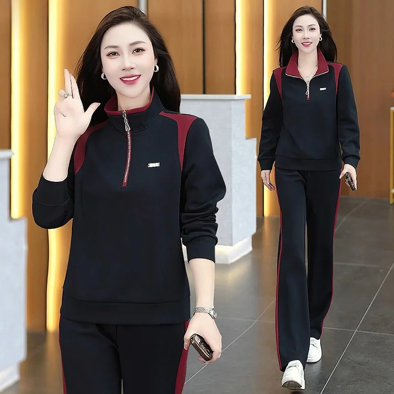 Rn 2025 Spring Autumn Long Sve  Ne Fitn Running Suit Women's Sport Faion Casual Set Two Pieces Long Pants