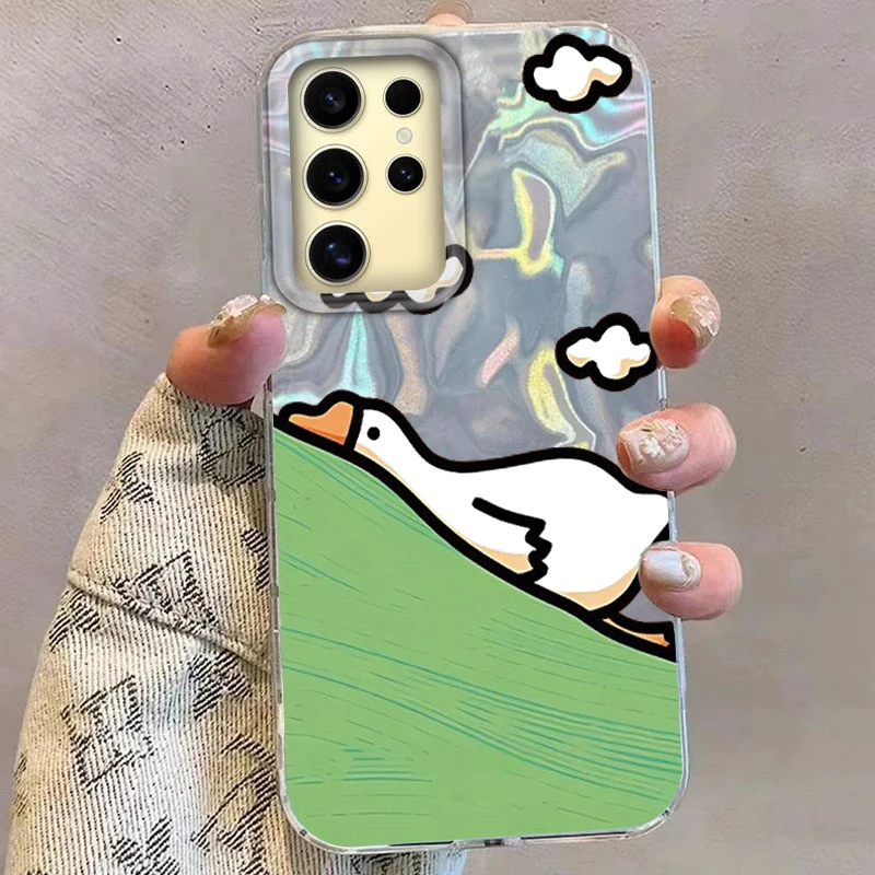Cartoon Nette Ente Tier Telefon Fall Für Samsung Galaxy S21 S22 S23 S24 S25 Plus FE Ultra Abdeckung Spaß Welpen gedruckt Funda Glitter