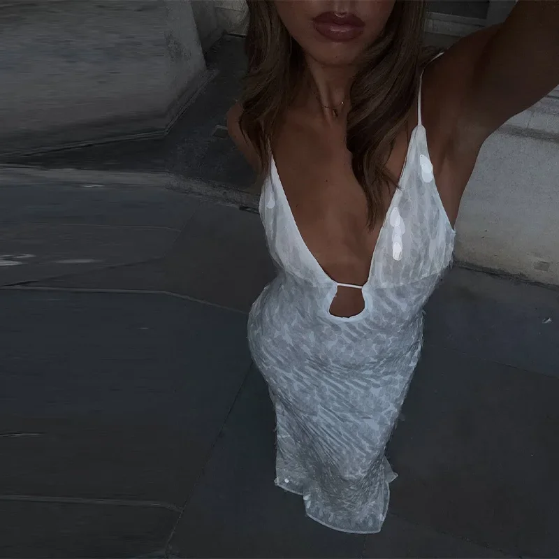 2026 Glitter Pailletten Spaghettibandjes Dames Avondjurk Mouwloos Ruglooze Hoge Taille Vloerlengte Dame Verjaardagsfeestje Jurk