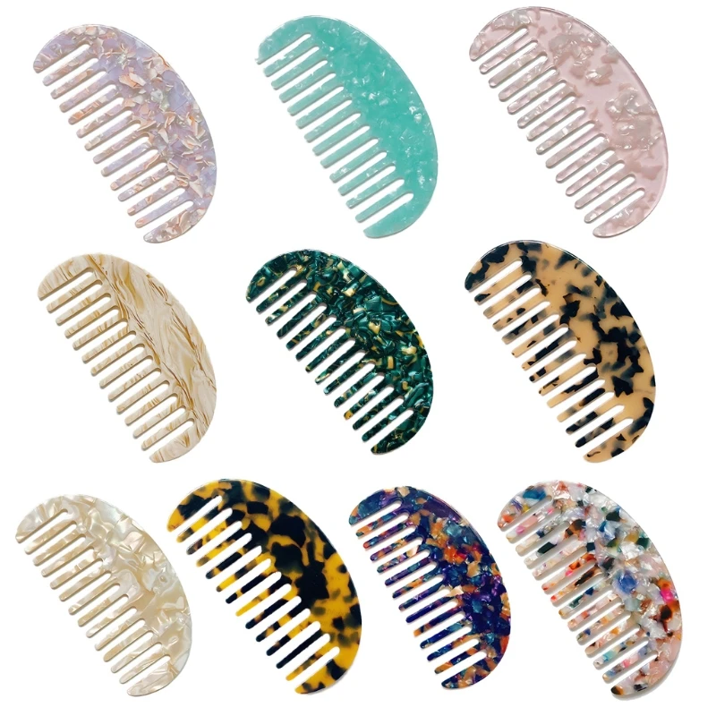 652F French Wide Tooth Pocket Hair Comb Marble Leopard Pattern Acetate Anti-Static Detangling Hairbrush Hairdressing Tool