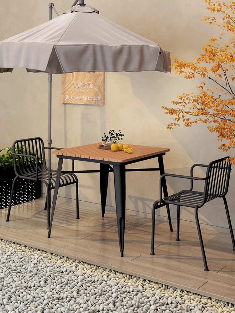 Internet celebrity waterproof sunscreen outdoor balcony leisure table and chairs barbecue coffee shop courtyard plastic wood