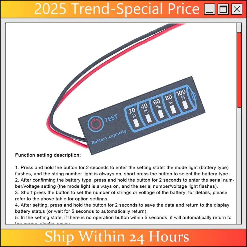 

A61Z Deals Lithium Battery/Iron Lithium/Lead-Acid Battery Group Power Percentage Indicator Board DC5-30V Battery Power Indicator