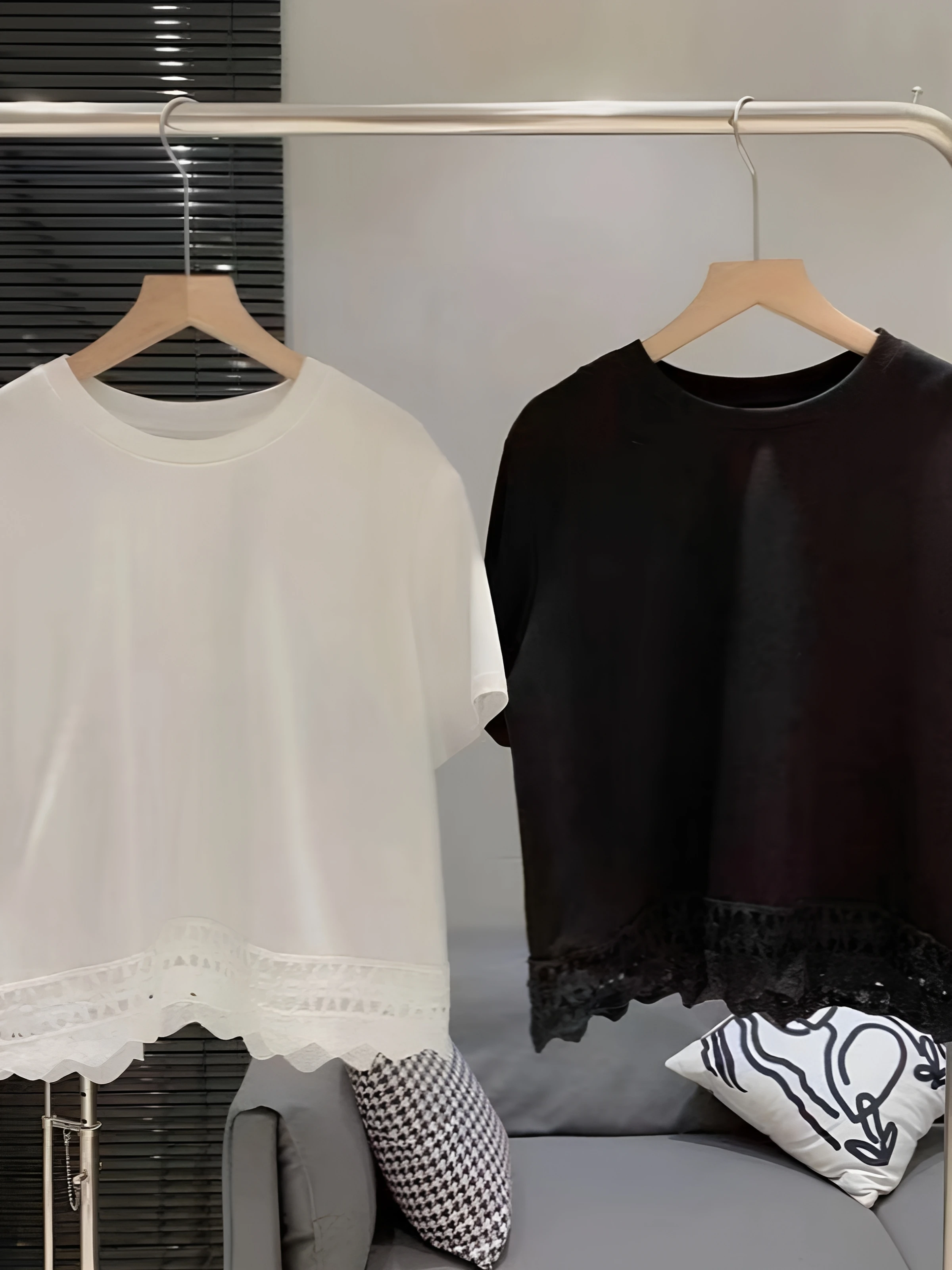 White 95 Cotton Lace Casual Loose T-Shirt Women's Spring Summer New Style plus Size Short Sleeve Splicing T-Shirt