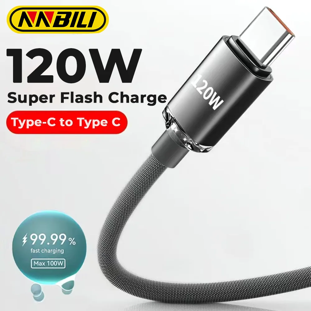 NNBILI 120W Type C to Type C Cable for iPhone 16 17 Pro Max PD Fast Charging USB C to C Data Cord for Oneplus POCO OPPO Samsung