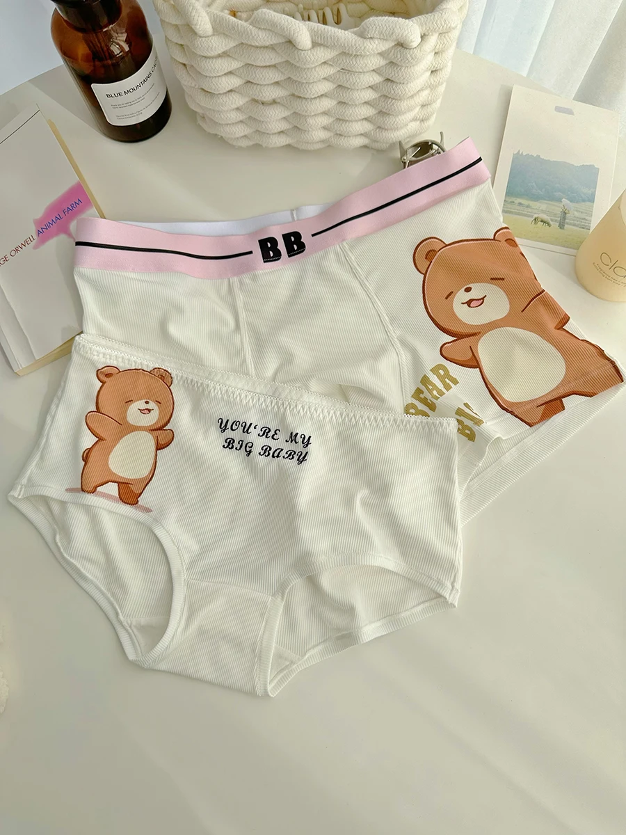 Lolita Couple Panties Cute Cartoon Bear Couple Underwear Men And Women Ice Silk 2024 New Pure Cotton Underwear