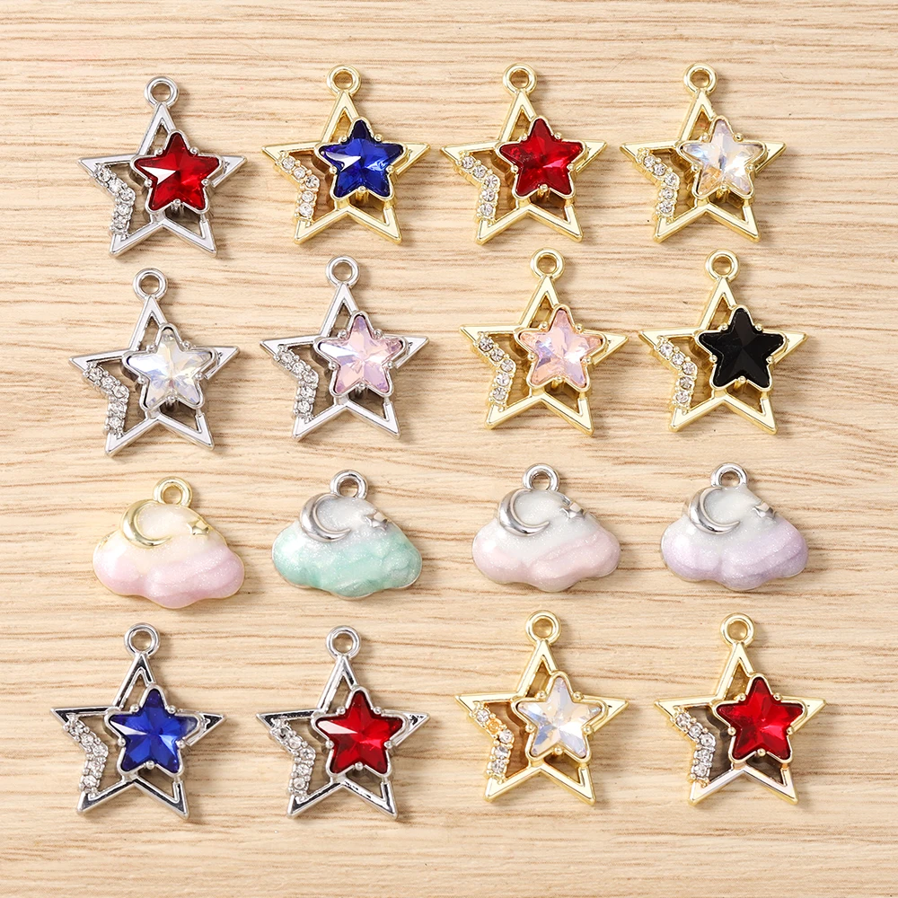 5 Stück niedliche, gemischte Metallanhänger in Form von Sternen und Wolken zum Basteln von Halsketten, Ohrringen und Armbändern, für DIY-Handarbeiten und Schmuckzubehör. – Detail 1