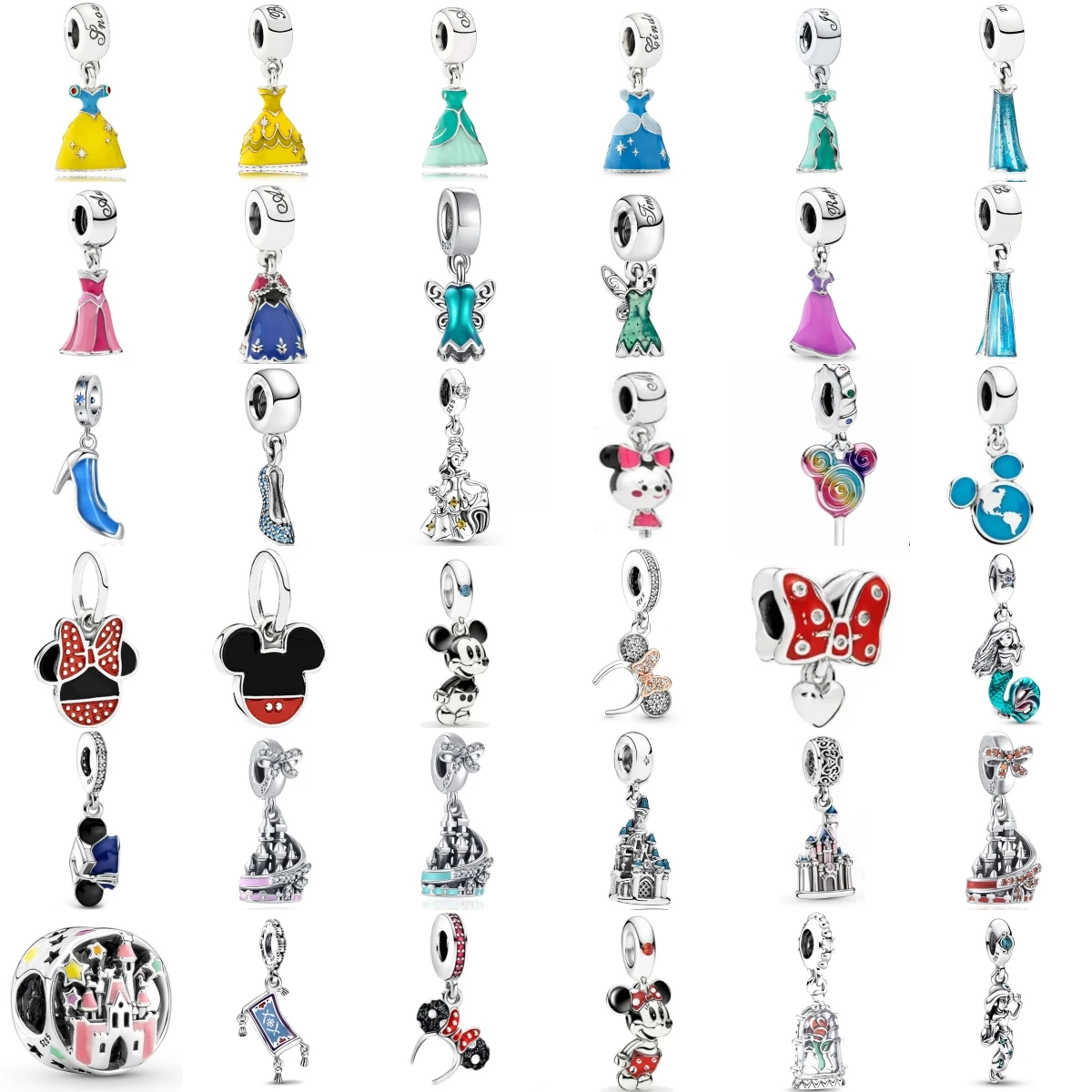 

MINISO Disney 925 Sterling Silver Princess Dress Rose Castle Charm Pendant Suitable For Original Bracelet Diy Exquisite Jewelry