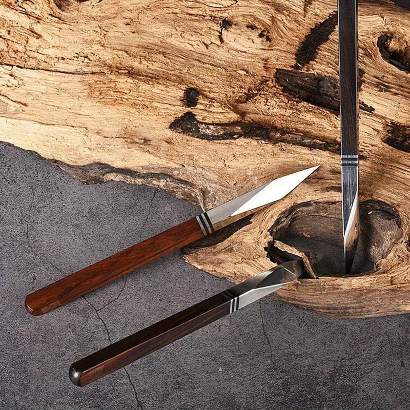 1 قطعة سكين الشاي الفولاذ المقاوم للصدأ دمشق Pu Erh الشاي باليد مقبض خشبي حدق الشاي مخروط من النمط الصيني هدية