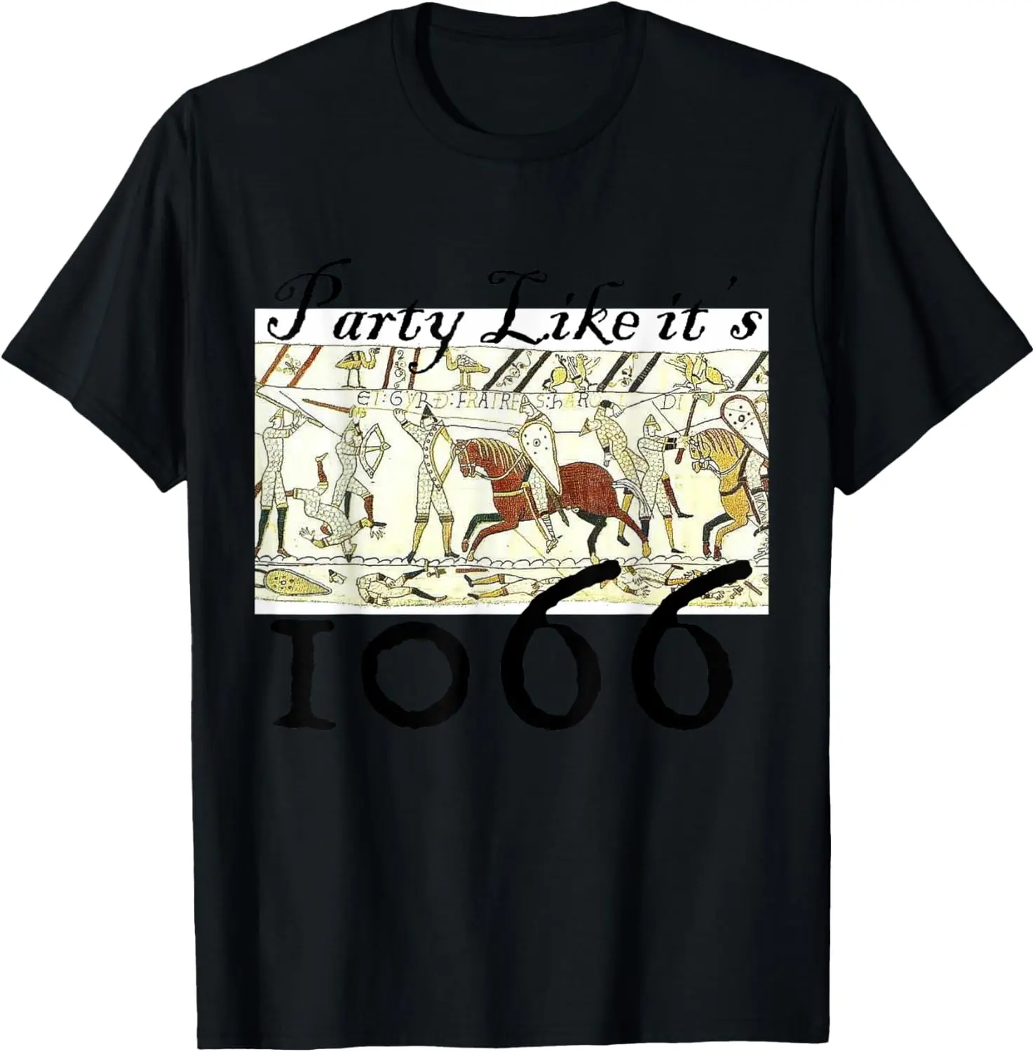 Funny Medieval Bayeux Tapestry, Quirky Historic Funny T-Shirt, Black//White, Small