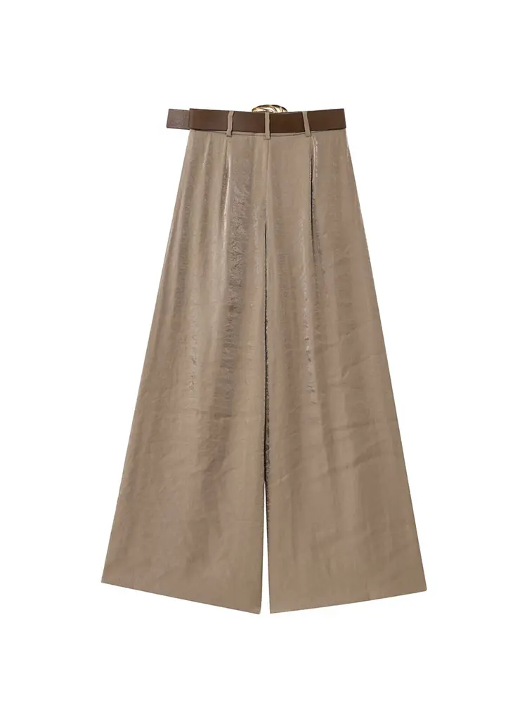 2025 été femmes soie Texture pantalon mode avec ceinture pantalon à jambes larges femme tempérament pantalon femmes pantalon décontracté