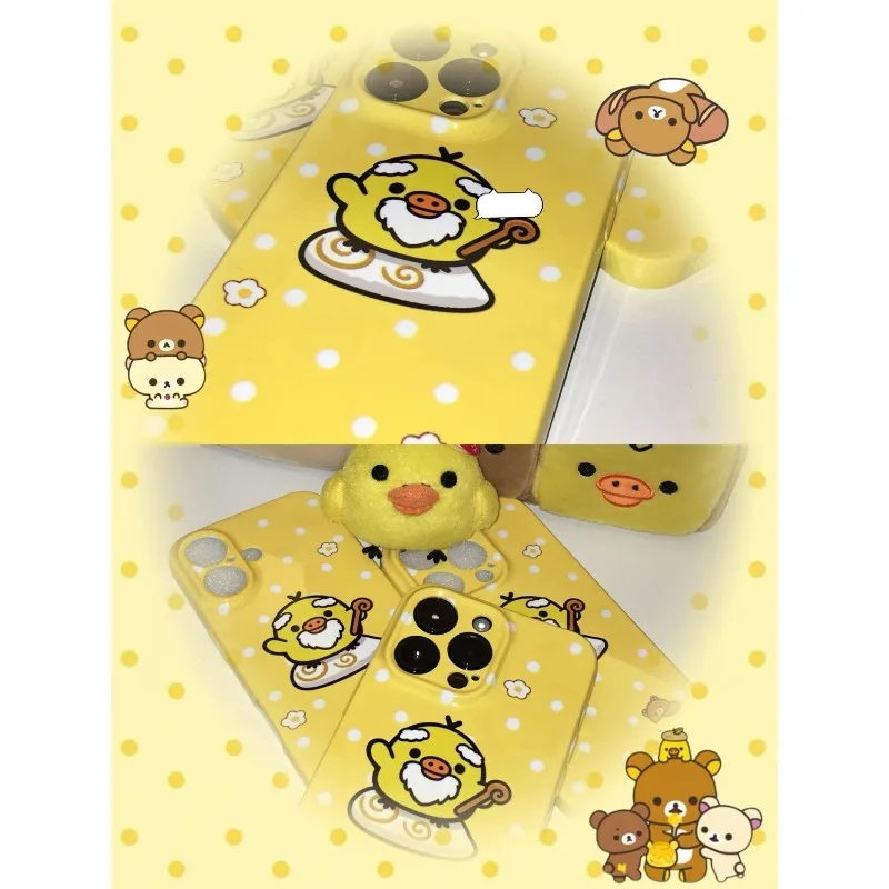Cute Rilakkuma series nostril chicken mobile phone case creative protective cover suitable for iPhone11 12 13 14 15 16 17pro max