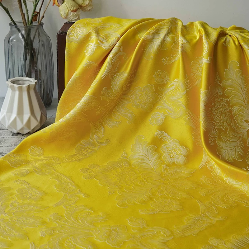 Classical Style Rolled Grass Flower Color Woven Cheongsam Fabric Elegant Hanfu Tang Suit Vest Jacquard Curtain Decorative Fabric