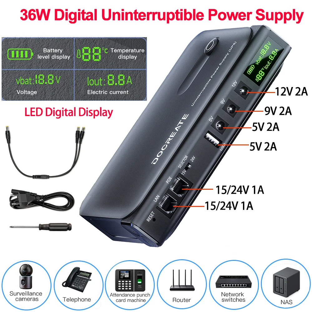 DC1036L الرقمية UPS إمدادات الطاقة غير المنقطعة مكافحة عكس 18650 احتياطية محول الطاقة جهاز التوجيه المنزلي 36 واط 5 فولت 9V12V 15 فولت 24 فولت #2