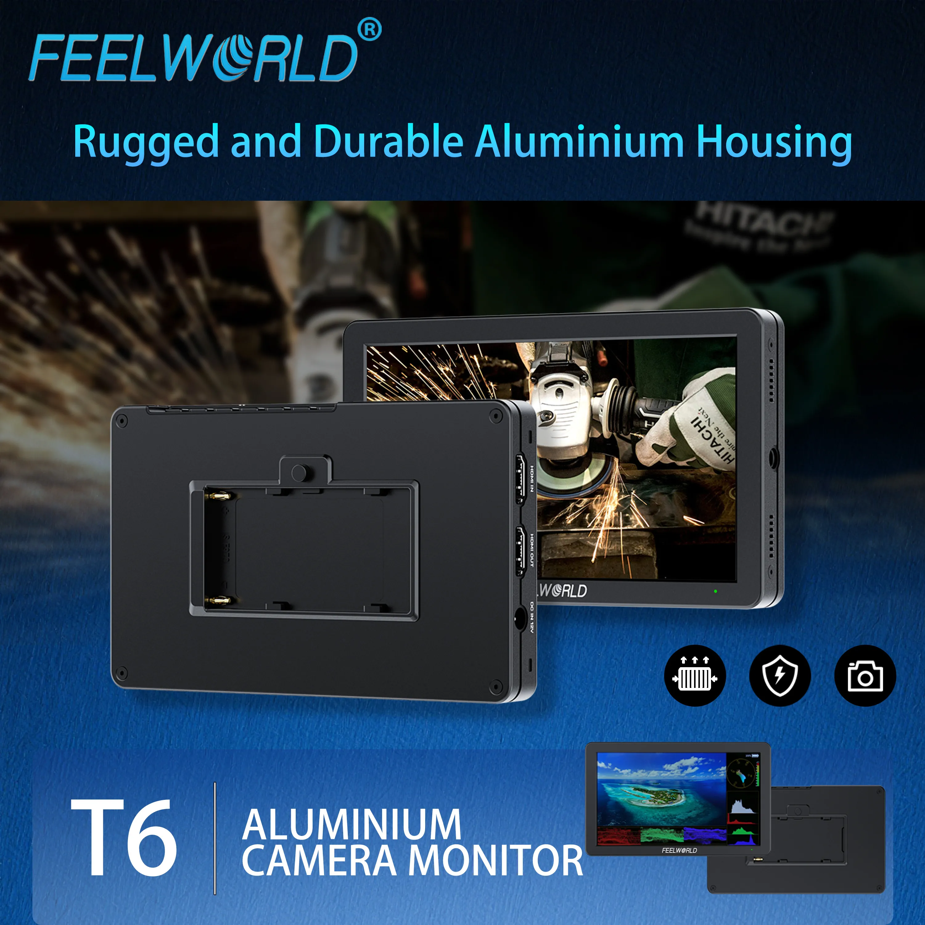 شاشة FEELWORLD T6 على الكاميرا IPS عالية السطوع 6 بوصة مبيت ألومنيوم لإنتاج الأفلام/تخصيص الشعار/مصنع بالجملة #4