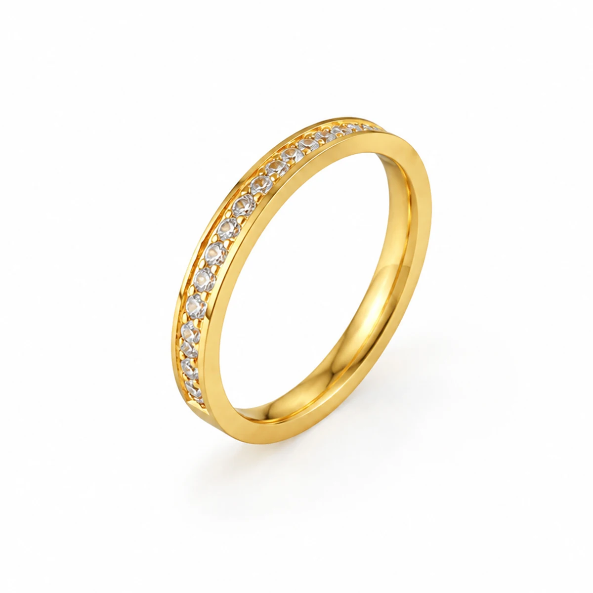 Classic 18K Gold Plated Stainless Steel Eternity Ring for Women Micro Pave Cubic Zirconia Stackable Wedding Jewelry