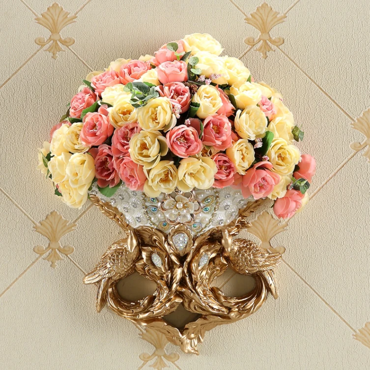 American Wall Hanging Vases Mural Resin Fake Flower Pot Ornaments Fengshui Home Livingroom Wall Accessories Decor Wedding Gifts