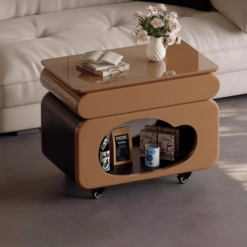 Italian Style Minimalist Modern Light  Movable Lifting Trolley Painted Edge Cabinet Cart Sofa Coffee Table Side Table