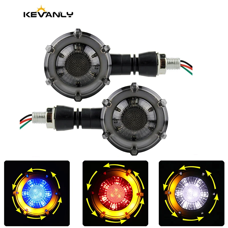 1Pair Motorcycle Round Halo Ring LED Turn Signal Light Dual Color DRL Driving Lamp Flowing Flashing Light Mini Indicator