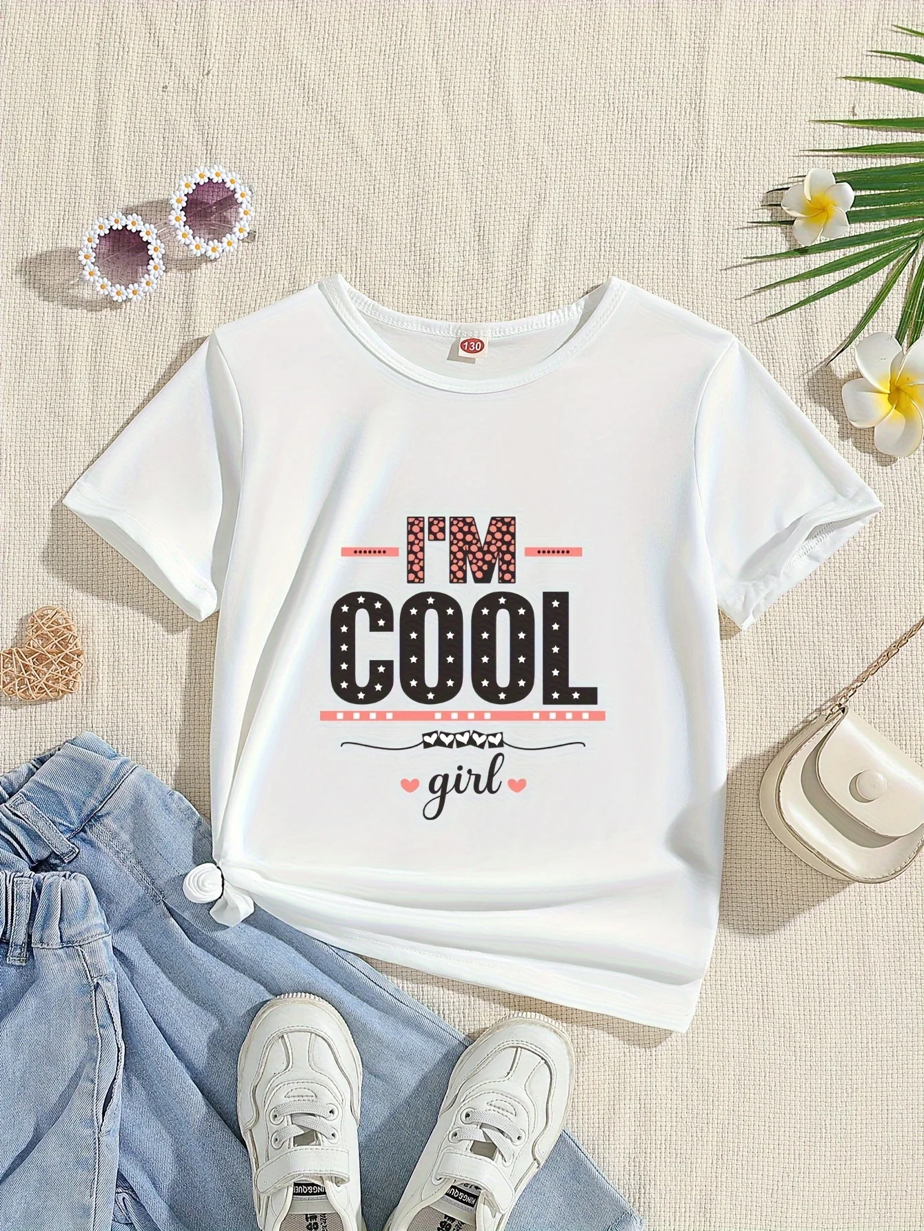 Letter Print Creative T-shirt Soft & Elastic Comfy Crew Neck Short Sleeve  Cotton Tshirt Summer Girls Leisure Kids Clothes Tops