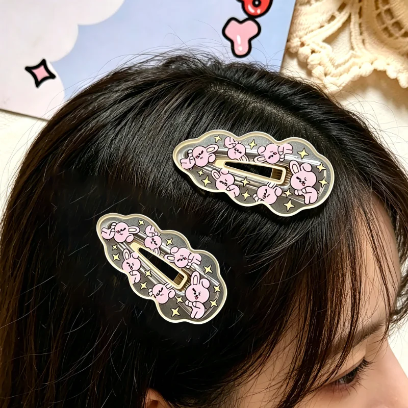 Creative BT21 Hair Clip Acrylic Peripheral Cartoon Transparent Pattern Water Droplet Hair Clip Ins Cute Wave Duckbill Clip