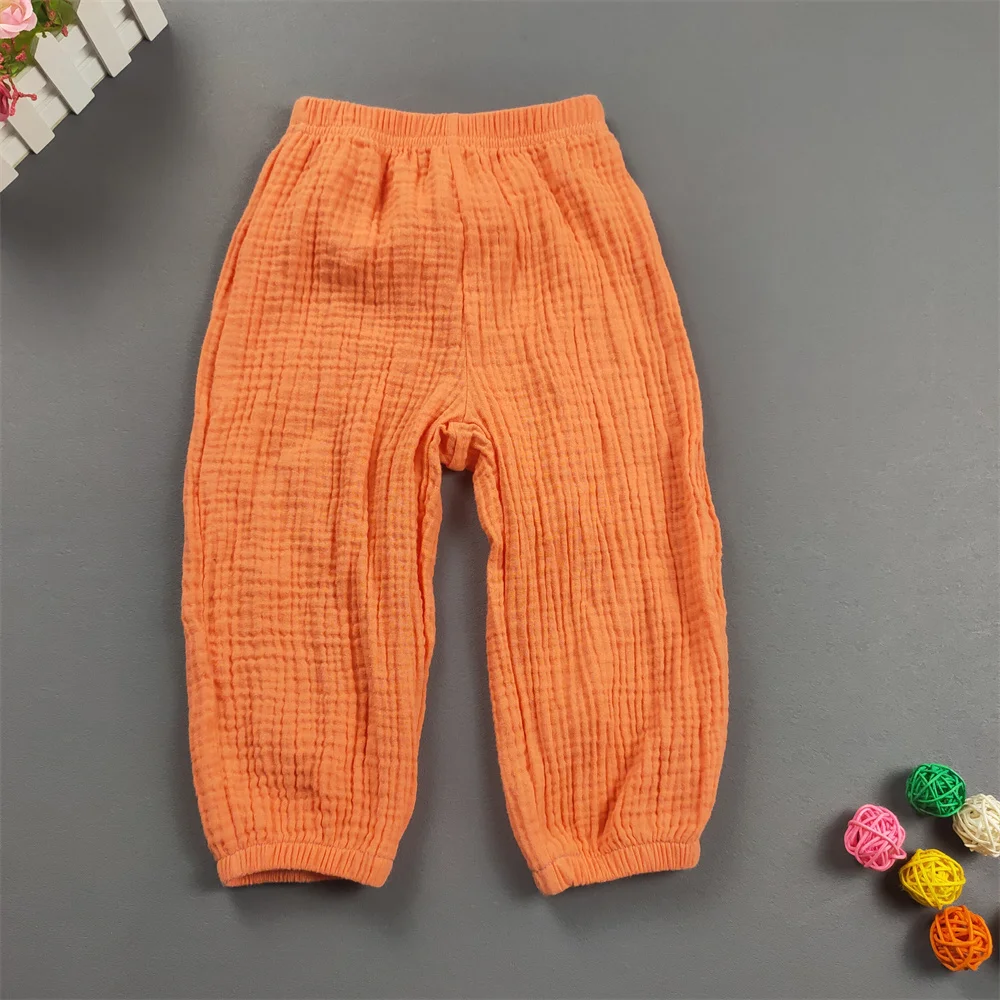 Kinder Kleidung Sommer Jungen Und Mädchen Baumwolle Gefaltete Lose Hosen Mädchen Casual Einfarbig Atmungsaktive Hose – Detail 11