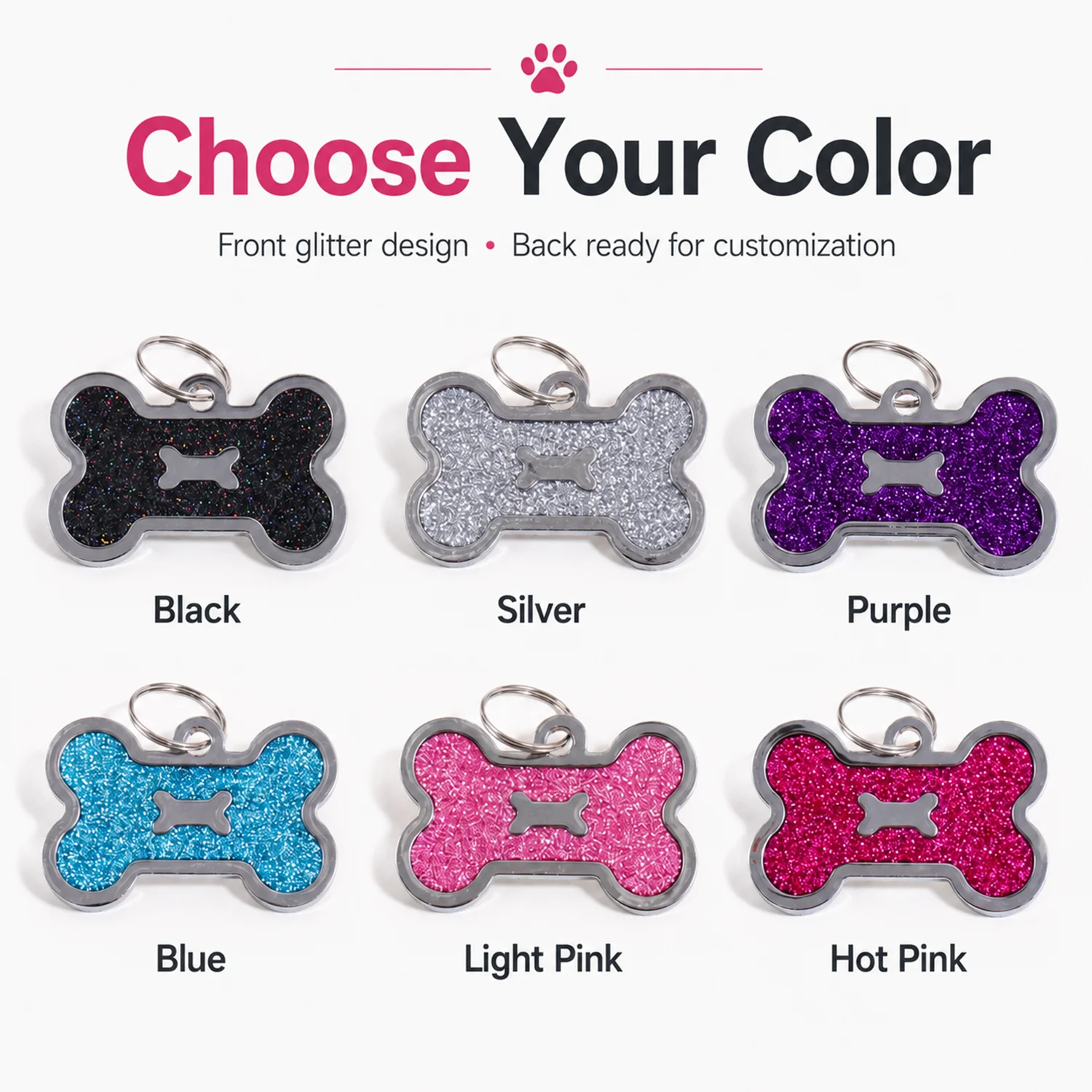 

Glitter Custom Text Dog Tags Customized Name Dog ID Tag Laser Engraving Text Number Collar Pendant Personalized Name Pets ID Tag