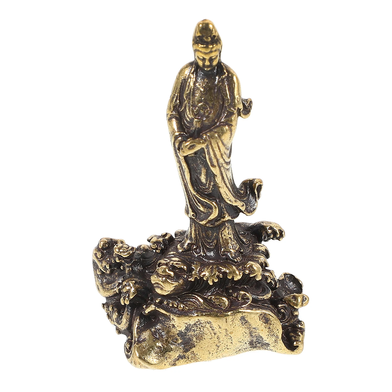Brass Avalokitesvara Statue Home Decor Desktop Ornament for Living Room Office Table Temple Indoor Decoration