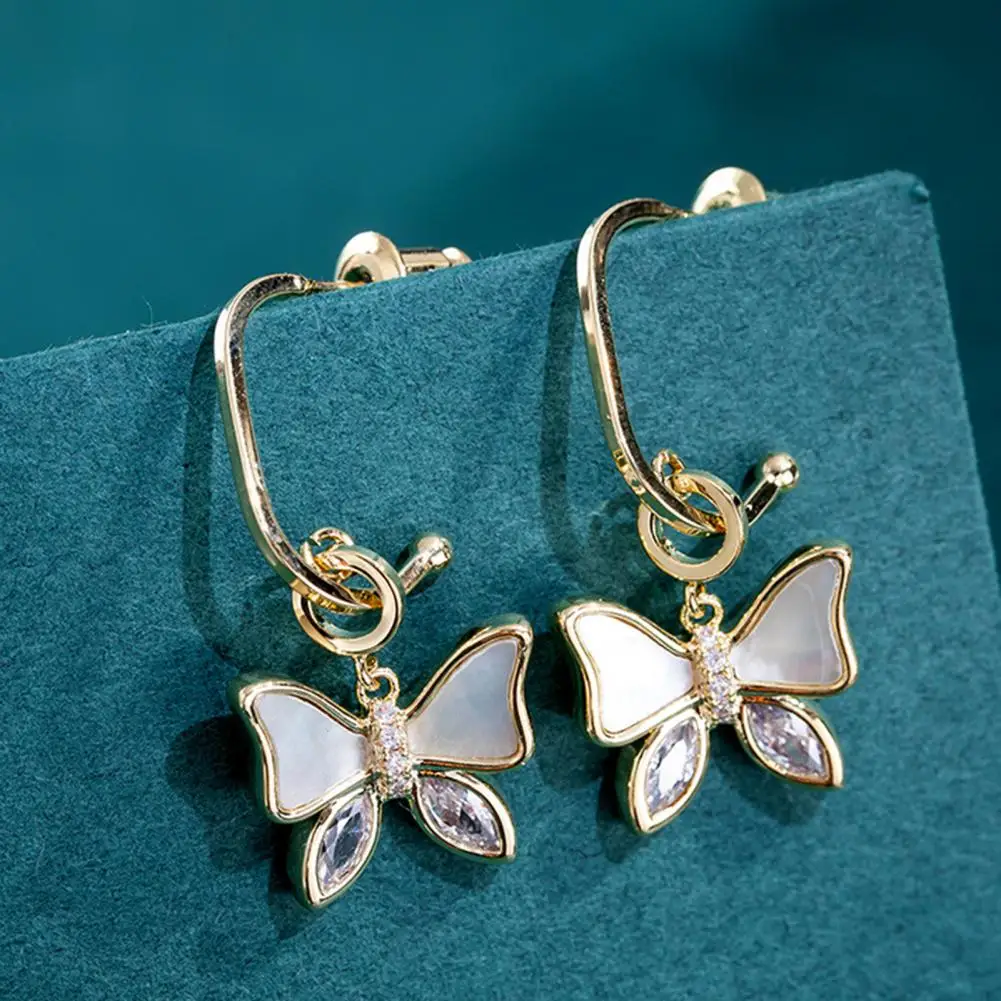 Alloy Earrings Elegant Rhinestone Butterfly Earrings for Women Prom Party Huggie Earrings with Smooth Alloy Finish for Dating