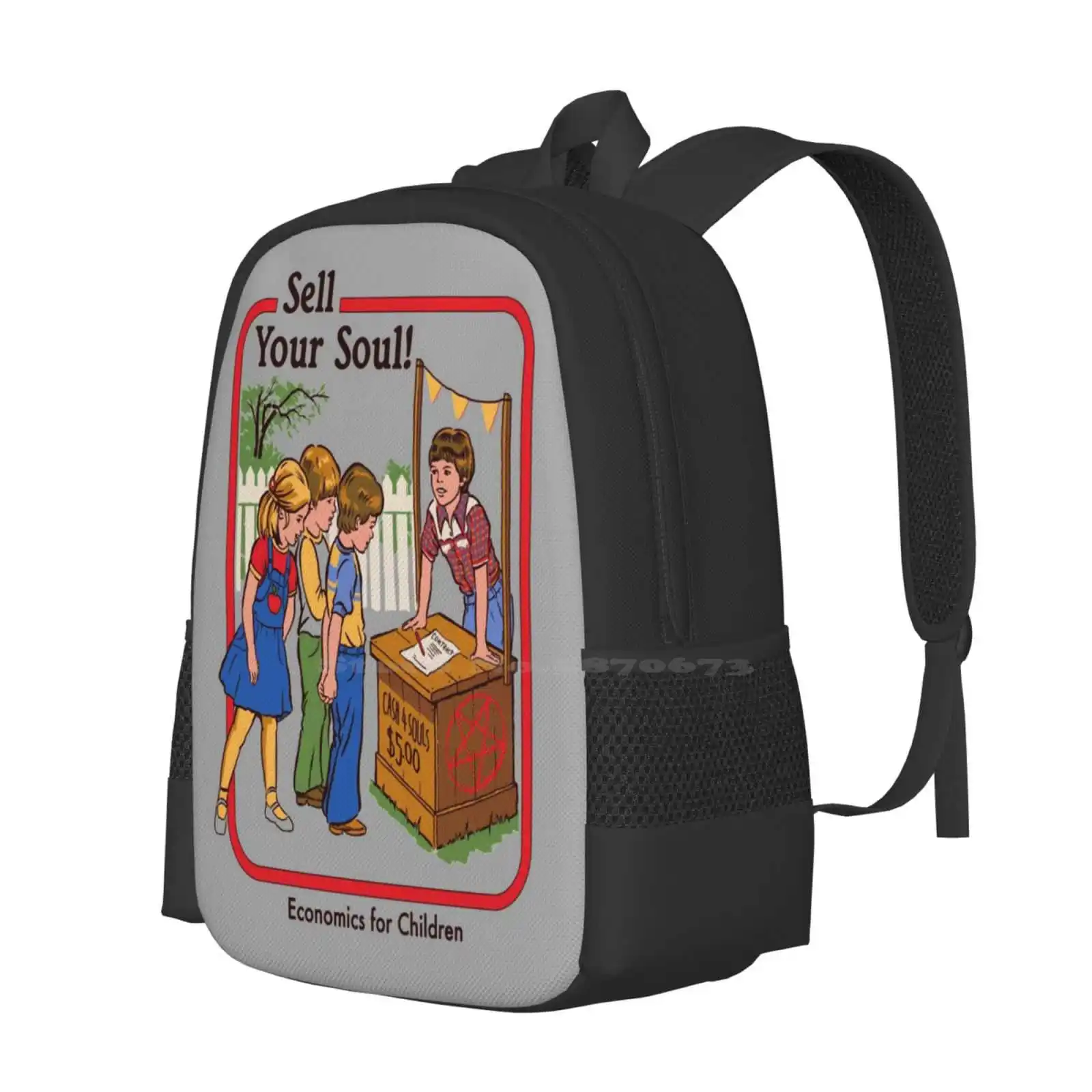 Sell Your Soul School Bags Travel Laptop Backpack Vintage Retro Humor Black Magic Kids Book Childrens Books Funny Economics