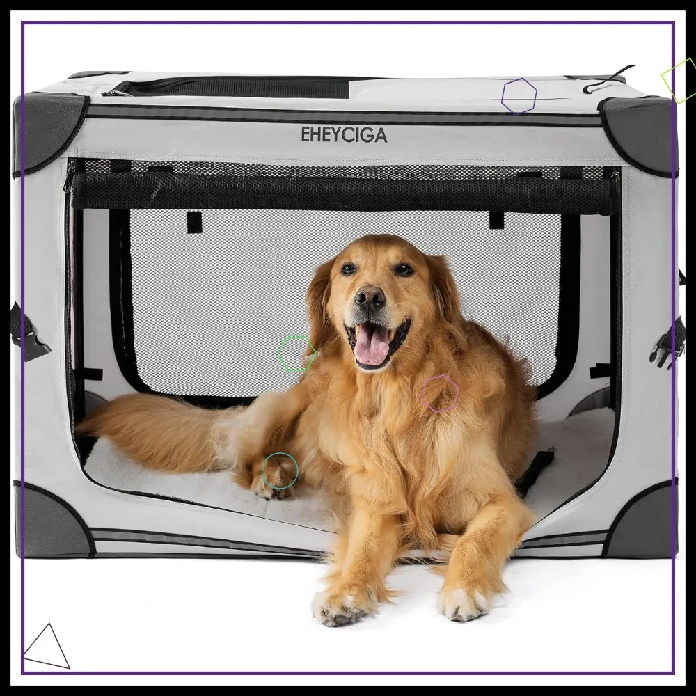 

Collapsible Dog Crate 36 Inch, Portable Travel Kennel for Large Dogs, Foldable Pet Cage with Mesh Windows Indoor Outdoor