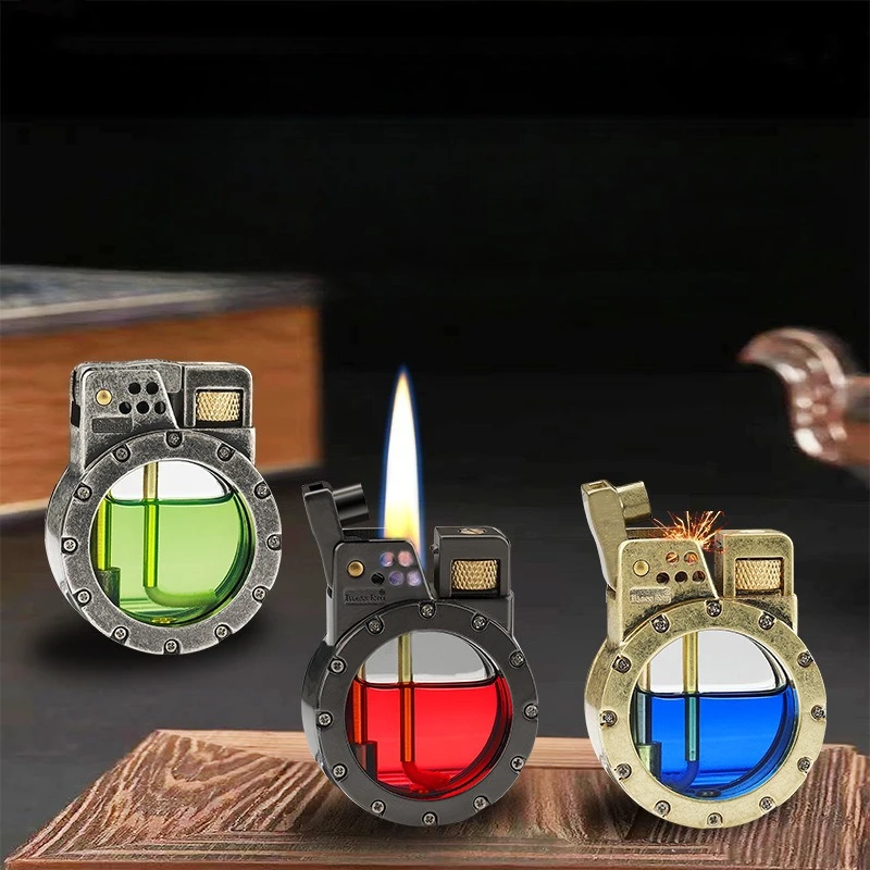 Creative Semi-automatic Ejection Oil Lighter, Retro Grinding Wheel Open Flame Cigarette Lighter, Exquisite Men's Lighter Gift