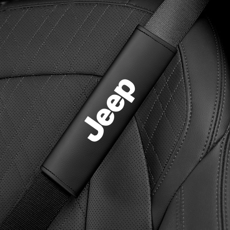 2pcs Leather Seat Belt Covers Car Accessories Car Shoulder Pad Seat Belt For Jeep Renegade Wrangler JL Gladiator Grand Compass