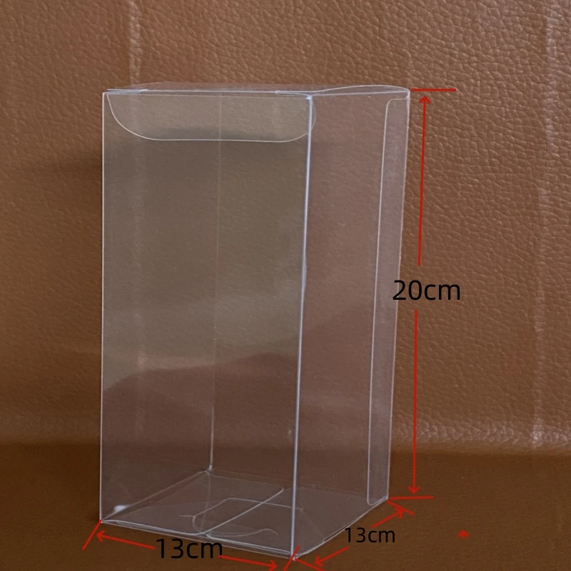 50pcs 13X13X20cm（5.12X5.12X7.87inch） Clear Plastic PET Foldable Square Display Boxes PVC Gift Favor Doll Packaging Transparent