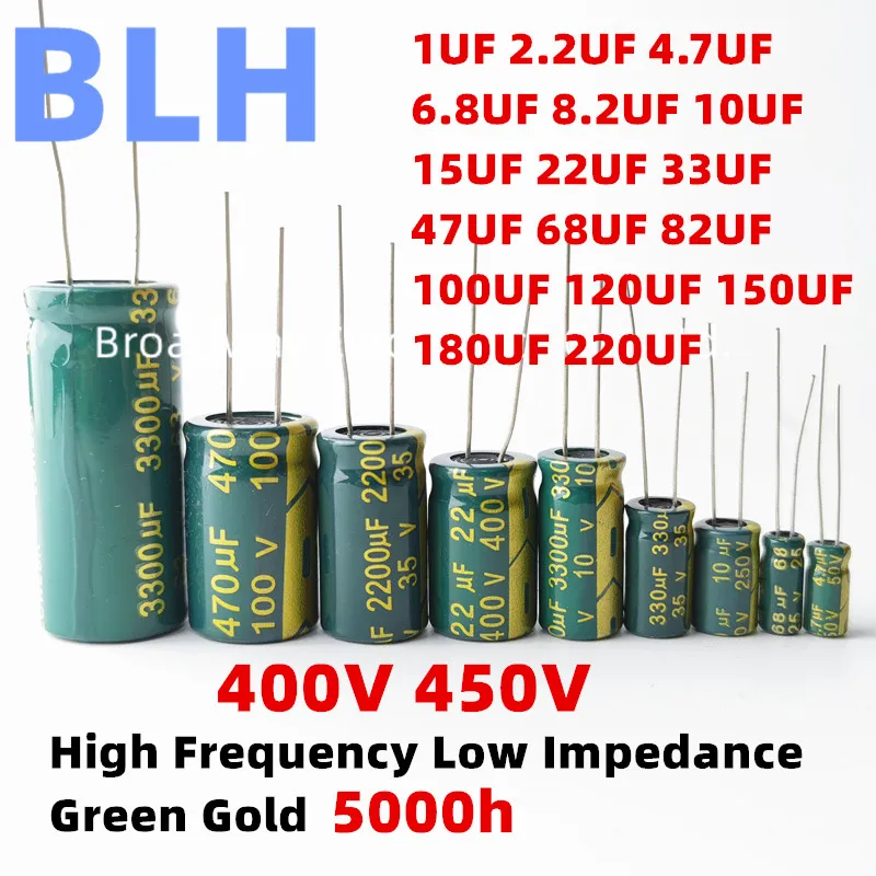 2-50PCS 400V 450V High Frequency Low ESR Aluminum Capacitor 1UF 2.2UF 4.7UF 6.8UF 8.2UF 10UF 15UF 22UF 33UF 47UF 68UF 82UF