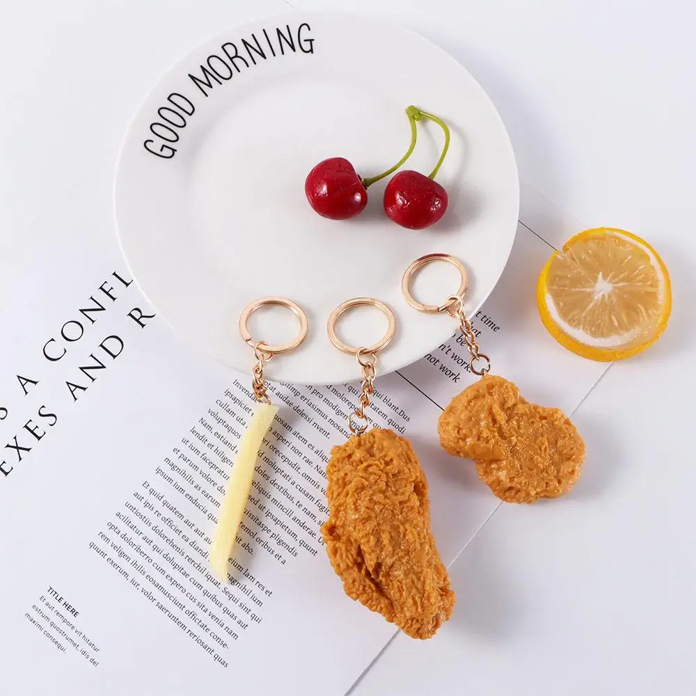 Fried Chicken Around Chicken Nuggets French Fries Fried Chicken Legs Key Chains Food Pendant Key Rings Imitation Food Keychains