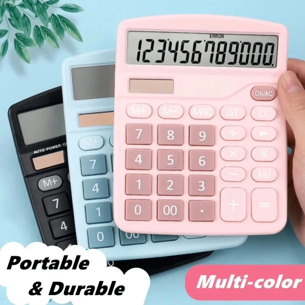 1Pc Eenvoudige Kleur 12-Bit Zonne-Calculator Met Groot Scherm Geschikt Voor Student Financiën Kantoor Desktop Calculator