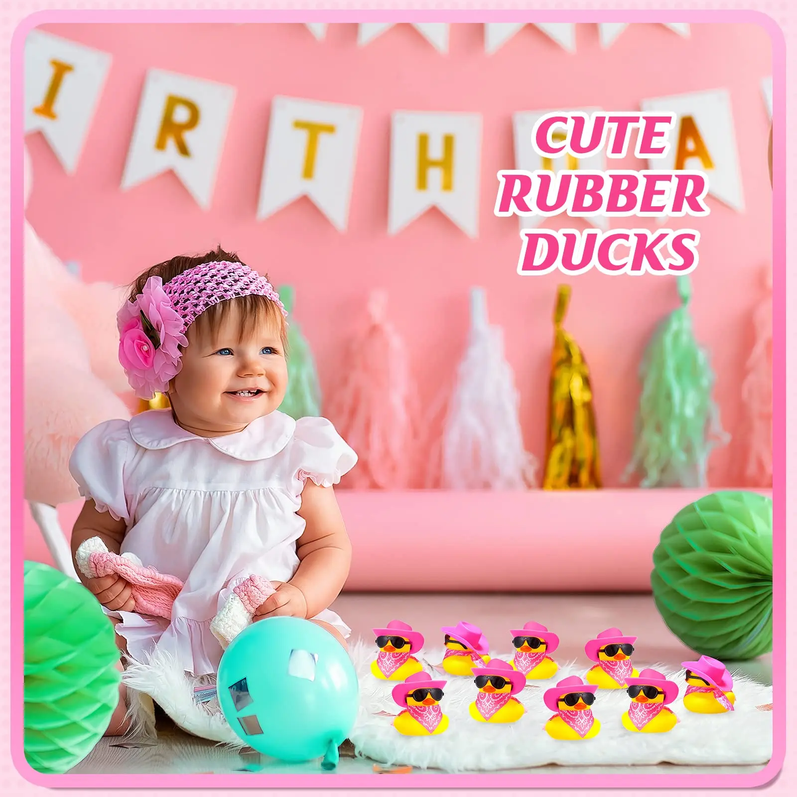 2-60set 미니 모자 스카프와 선글라스와 카우보이 오리 미니 목욕 오리 장난감 생일 수영 파티 선물 호의 장식