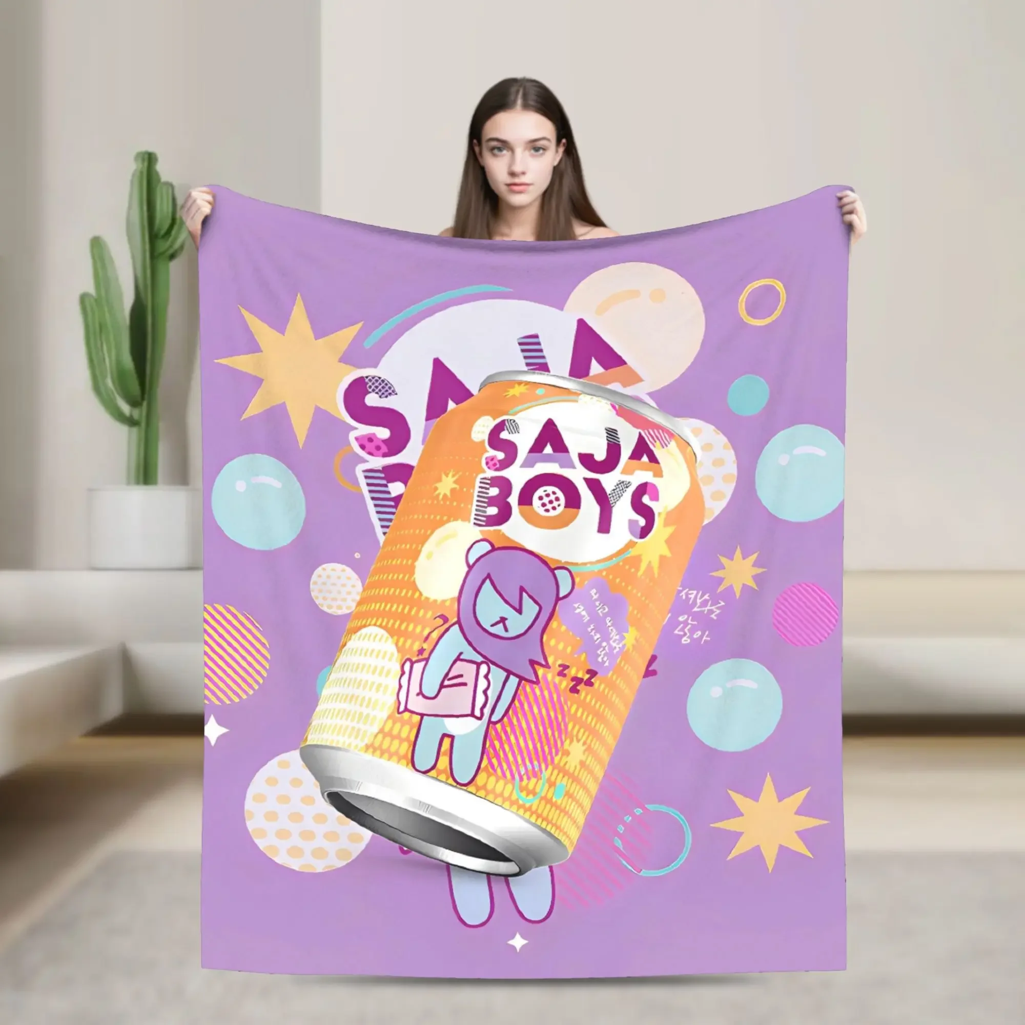 Super Soft Flannel Throw Blanket Saja Boys Soda Pop Kpop Theme Perfect for Couch Chair Sofa Bed Cover Ideal for Boys and Girls