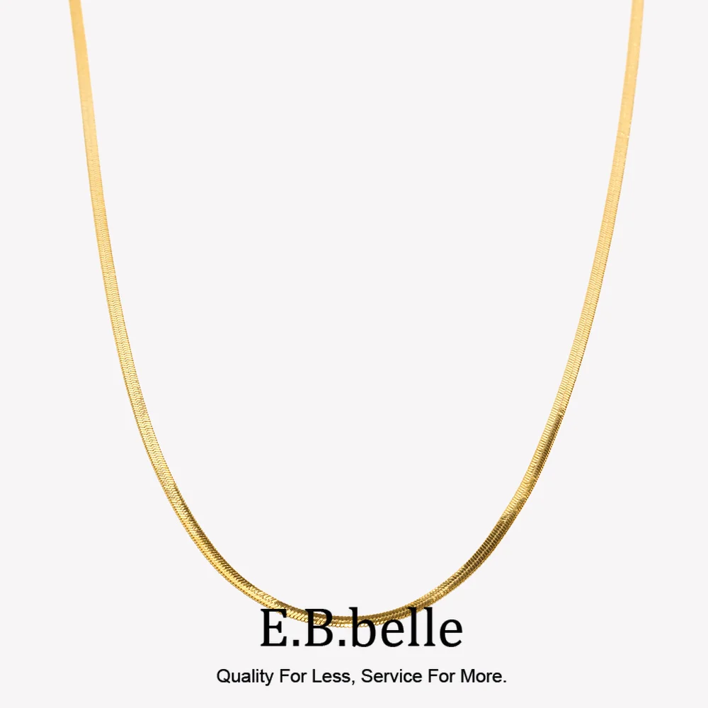 E.B.belle collar de cadena de hoja de acero inoxidable hipoalergénico chapado en oro de 18K, cadena de cuello minimalista para mujer, decoración de joyería